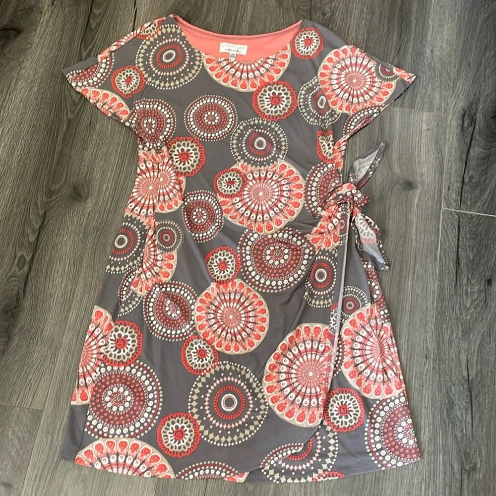 🧡Signature by Robbie Bee Cotton Dress gray & peach vibrant colors cute mini